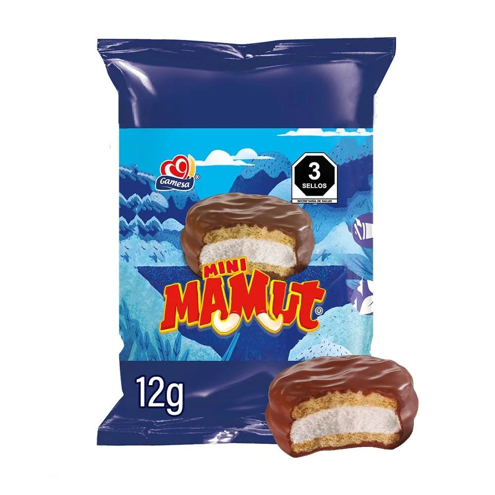 Mitoteland – Enjoy Mini Mamut by Gamesa! 28 mini chocolate-covered cookies with marshmallow and biscuit crunch. 336g pack — order yours today!