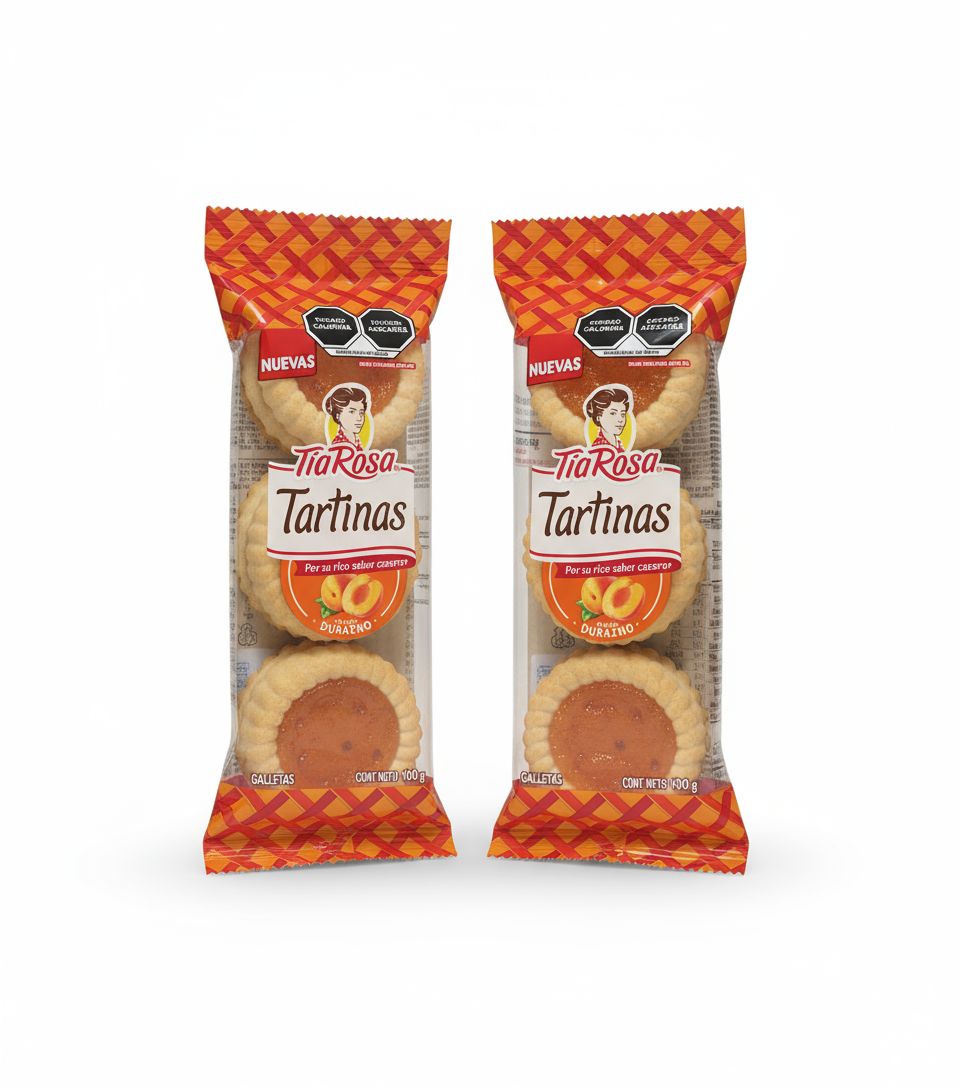 Mitoteland — Tía Rosa Tartinas — Soft, buttery cookies filled with fruity jam. Available in Peach. A sweet Mexican classic for any craving.