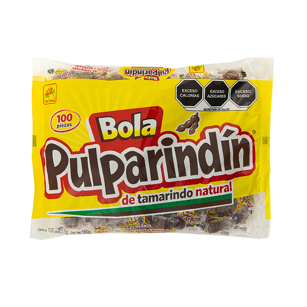 Mitoteland — Pulparindín Bola by De la Rosa — Spicy sweet-sour tamarind candy balls. 100-pack bag (550g) filled with classic Mexican flavour.