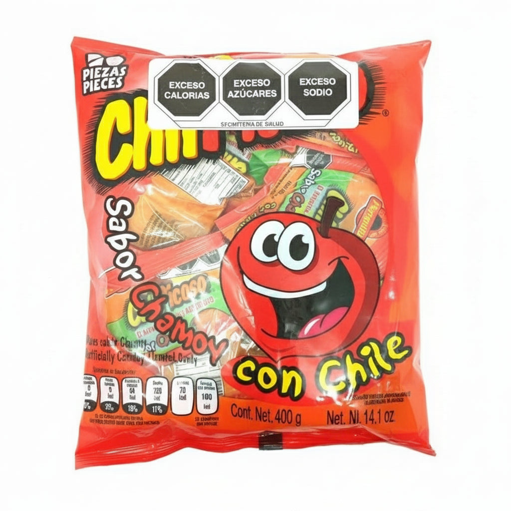 Mitoteland — ChilPicoso by Dulces del Periquito — Fruity spicy Mexican candy in Mango, Chamoy, Tamarind, and Watermelon. Available in 20-pack (400g).