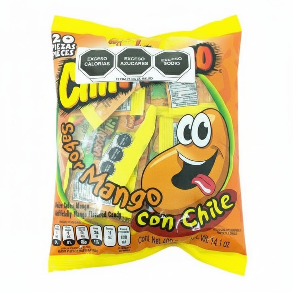 Mitoteland — ChilPicoso by Dulces del Periquito — Fruity spicy Mexican candy in Mango, Chamoy, Tamarind, and Watermelon. Available in 20-pack (400g).