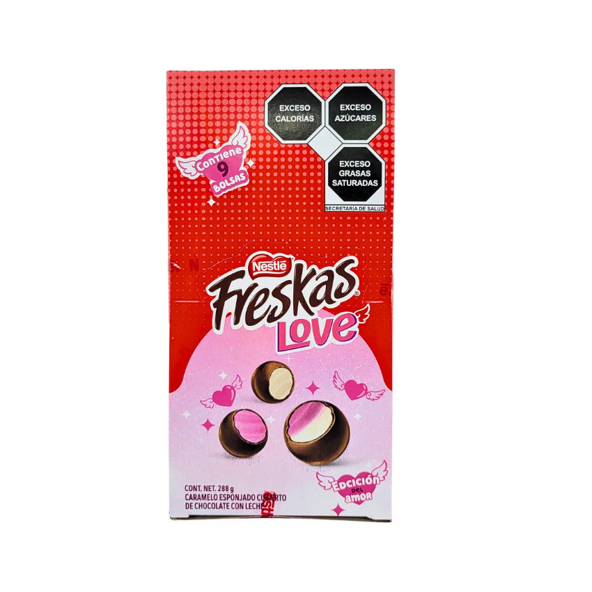 Mitoteland — Freskas 9-Pack Box by Nestlé — Crunchy, chocolatey Mexican candies available in Juégatela and Love editions. Sweet, colorful, and full of nostalgia.