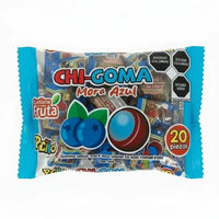 Mitoteland — Chi-goma by Picao. Fruity Mexican gummies in Fresa, Mango, Sandía, and Mora Azul. Available as single 22g piece or 20-pack 440g bag.