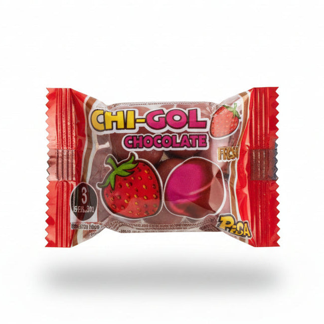 Mitoteland — Chi-goma by Picao. Fruity Mexican gummies in Fresa, Mango, Sandía, and Mora Azul. Available as single 22g piece or 20-pack 440g bag.