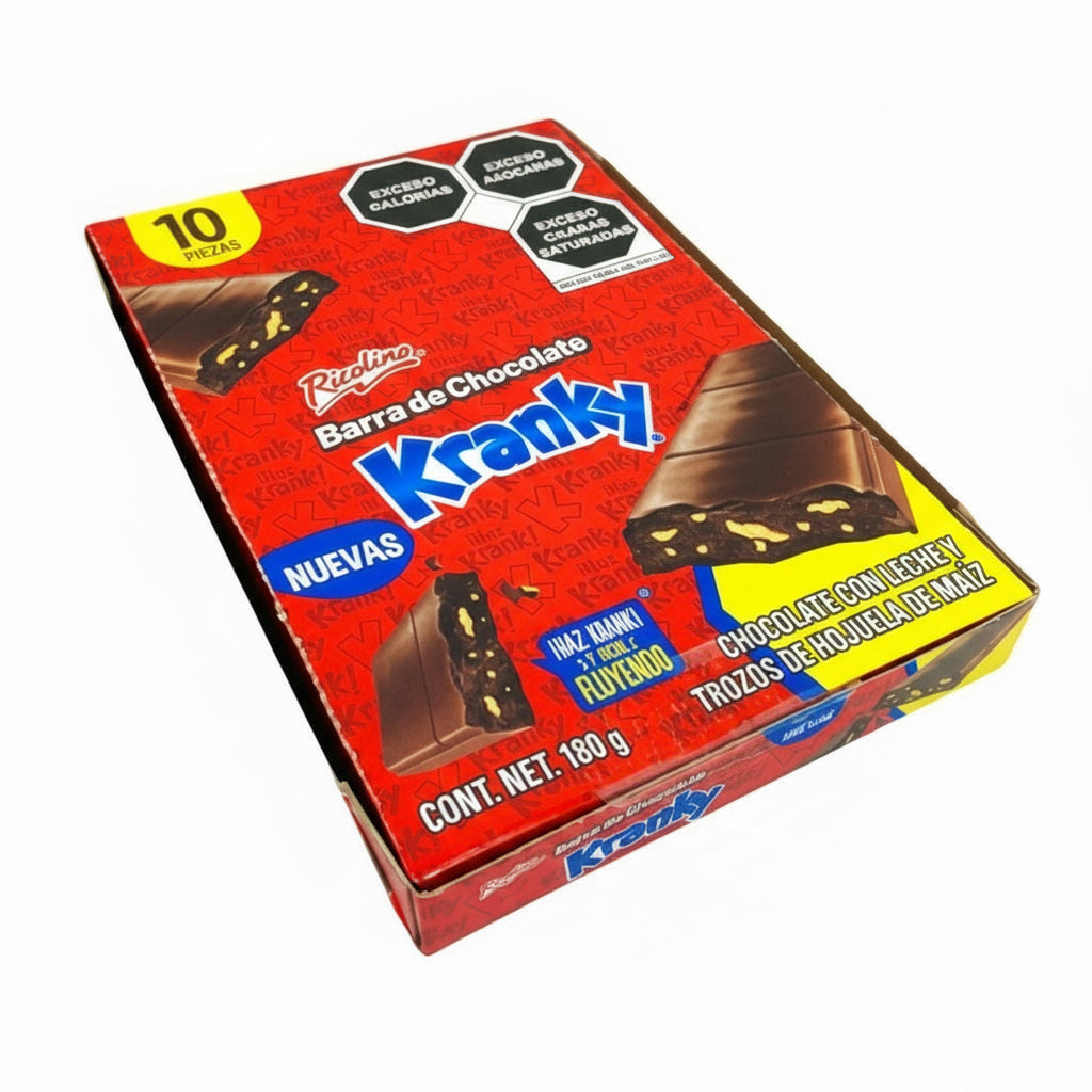 Mitoteland — Ricolino Kranky Chocolate Bars — Crunchy corn flakes covered in creamy milk chocolate. A classic Mexican treat in a convenient 10-pack box.