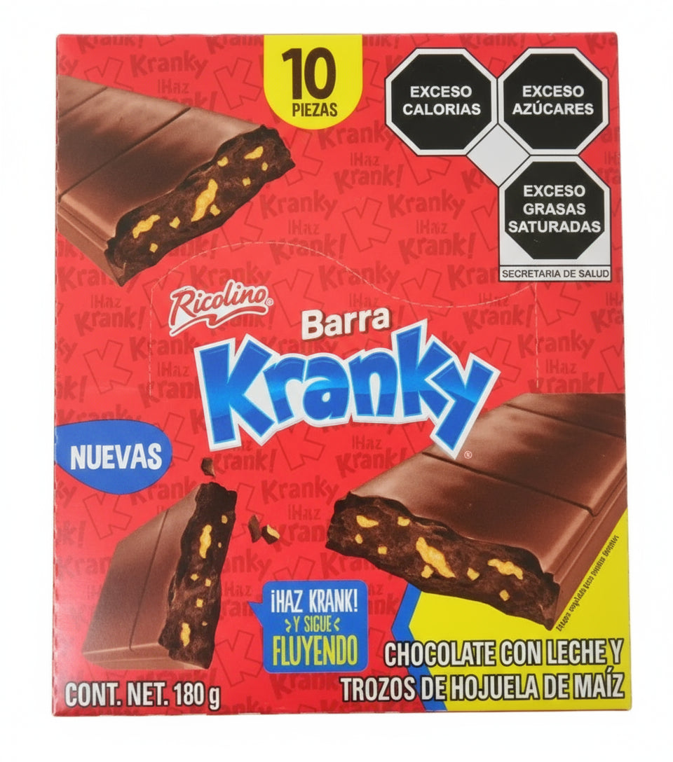 Mitoteland — Ricolino Kranky Chocolate Bars — Crunchy corn flakes covered in creamy milk chocolate. A classic Mexican treat in a convenient 10-pack box.