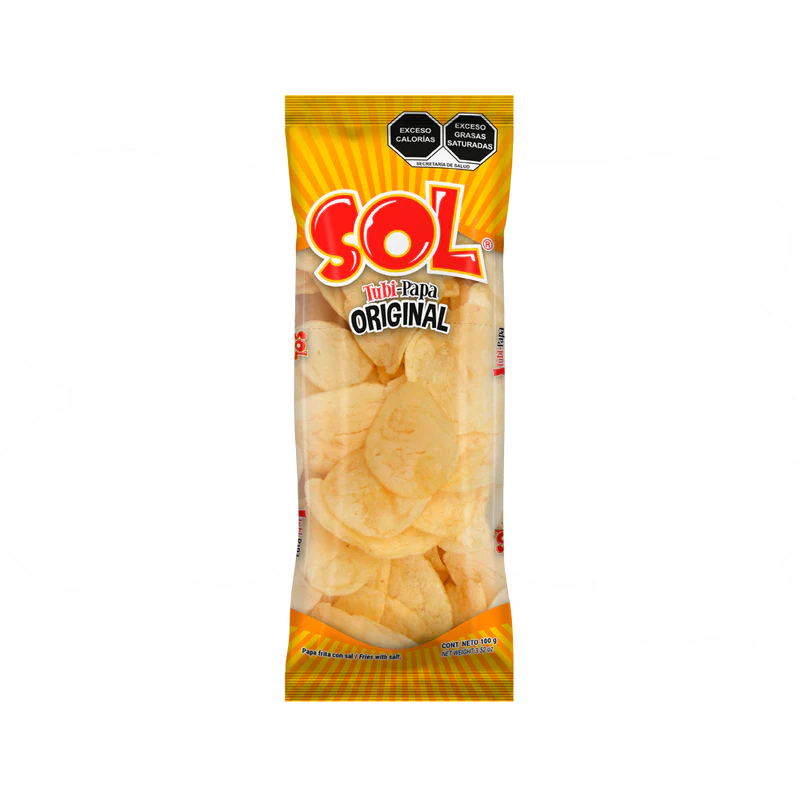 Mitoteland — Tubi-Papa Potato Chips by Botanas Sol —  Crunchy and bold, 100g bags packed with authentic Mexican flavour.