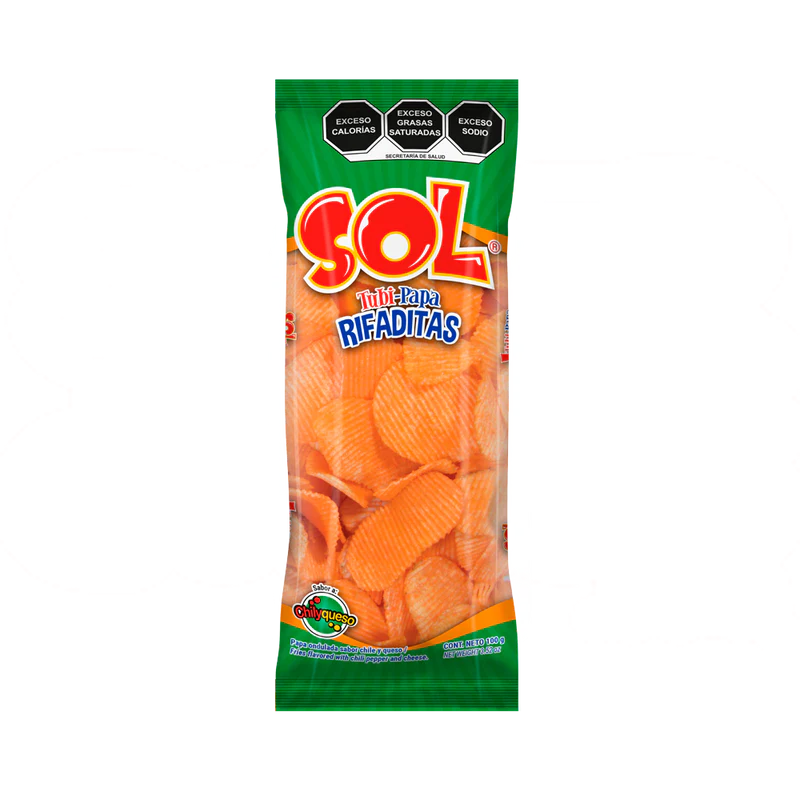 Mitoteland — Tubi-Papa Potato Chips by Botanas Sol —  Crunchy and bold, 100g bags packed with authentic Mexican flavour.