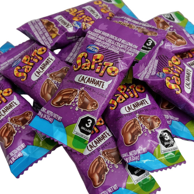 Mitoteland – Sapito Chocolate Cacahuate – Crunchy, Chocolatey, and mix of smooth milk chocolate and crunchy peanuts in a fun, bite-sized treat!