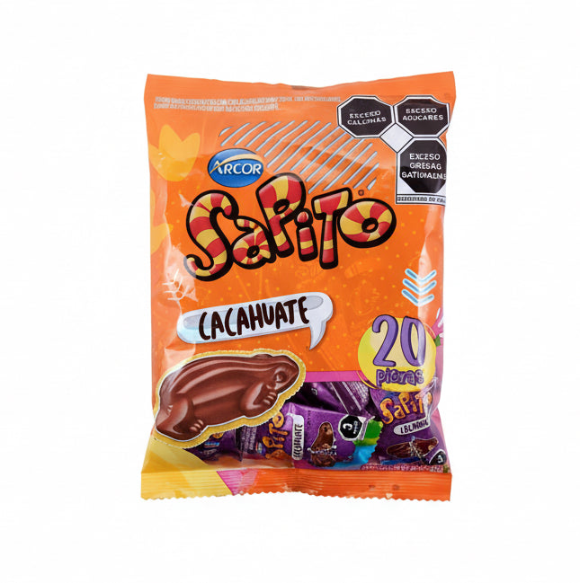 Mitoteland – Sapito Chocolate Cacahuate – Crunchy, Chocolatey, and mix of smooth milk chocolate and crunchy peanuts in a fun, bite-sized treat!